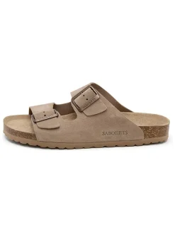 Leren slippers beige