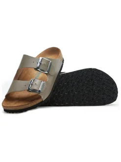 Leren slippers beige