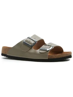 Leren slippers beige