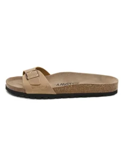 Leren slippers beige