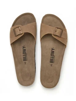 Leren slippers beige