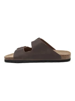 Leren slippers bruin