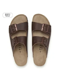 Leren slippers bruin