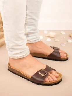 Leren slippers bruin