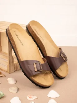 Leren slippers bruin