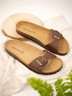 Leren slippers bruin