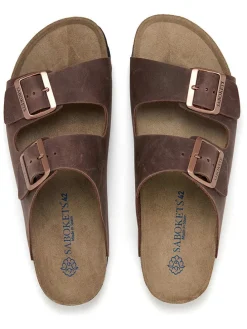 Leren slippers bruin