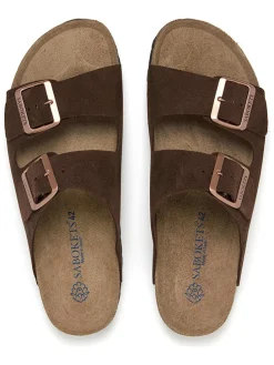 Leren slippers bruin