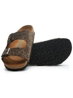 Leren slippers bruin/zwart