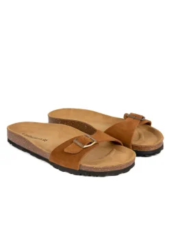 Leren slippers cognackleurig