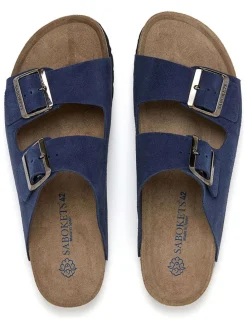 Leren slippers donkerblauw