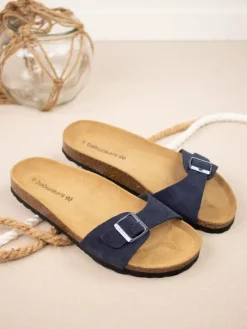 Leren slippers donkerblauw