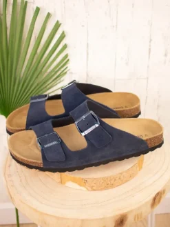 Leren slippers donkerblauw