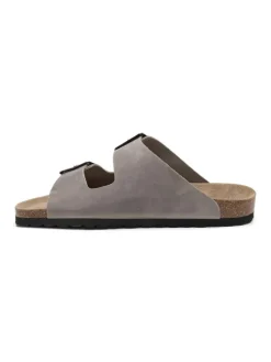 Leren slippers grijs