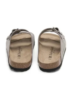 Leren slippers grijs