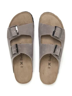 Leren slippers grijs