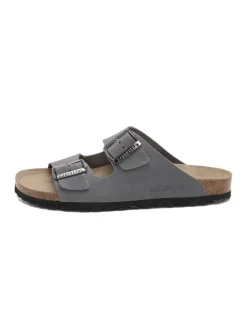 Leren slippers grijs