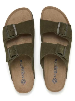 Leren slippers groen