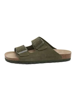 Leren slippers kaki