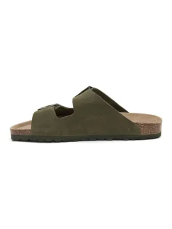 Leren slippers kaki