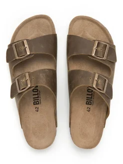 Leren slippers kaki