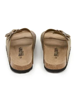 Leren slippers kaki