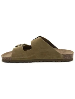Leren slippers kaki