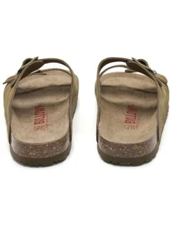 Leren slippers kaki
