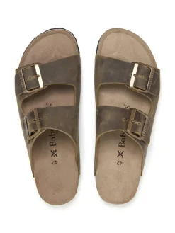 Leren slippers kaki