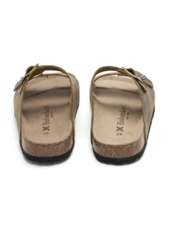 Leren slippers kaki