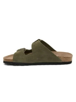 Leren slippers kaki