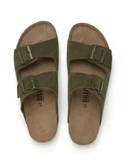 Leren slippers kaki