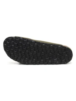 Leren slippers kaki