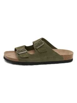 Leren slippers kaki