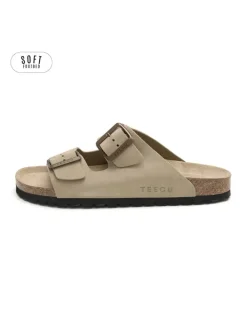 Leren slippers kaki