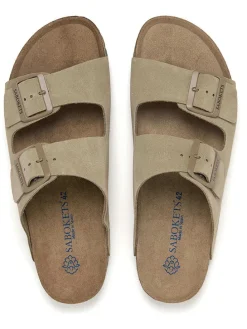 Leren slippers kaki