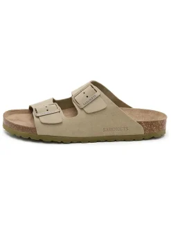 Leren slippers kaki