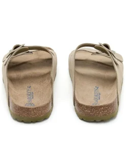 Leren slippers kaki