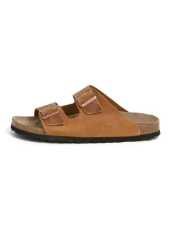 Leren slippers lichtbruin