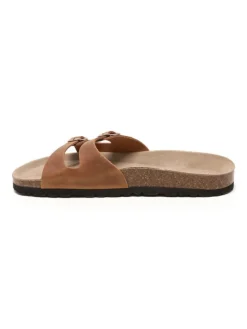 Leren slippers lichtbruin