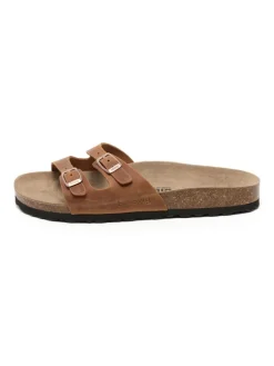 Leren slippers lichtbruin