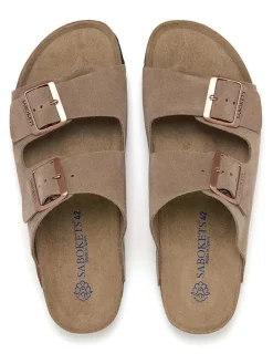 Leren slippers lichtbruin