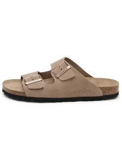 Leren slippers lichtbruin