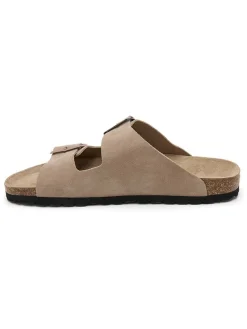 Leren slippers lichtbruin