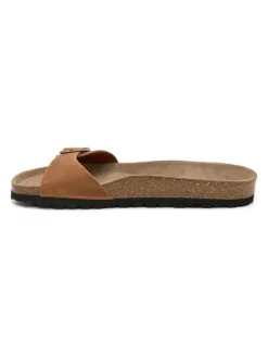 Leren slippers lichtbruin