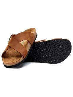 Leren slippers lichtbruin