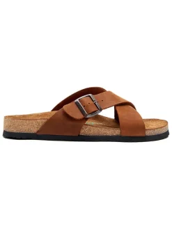 Leren slippers lichtbruin