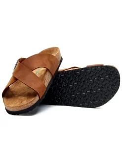Leren slippers lichtbruin