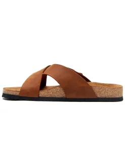 Leren slippers lichtbruin