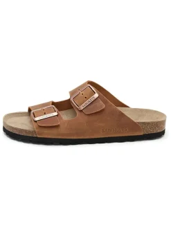 Leren slippers lichtbruin